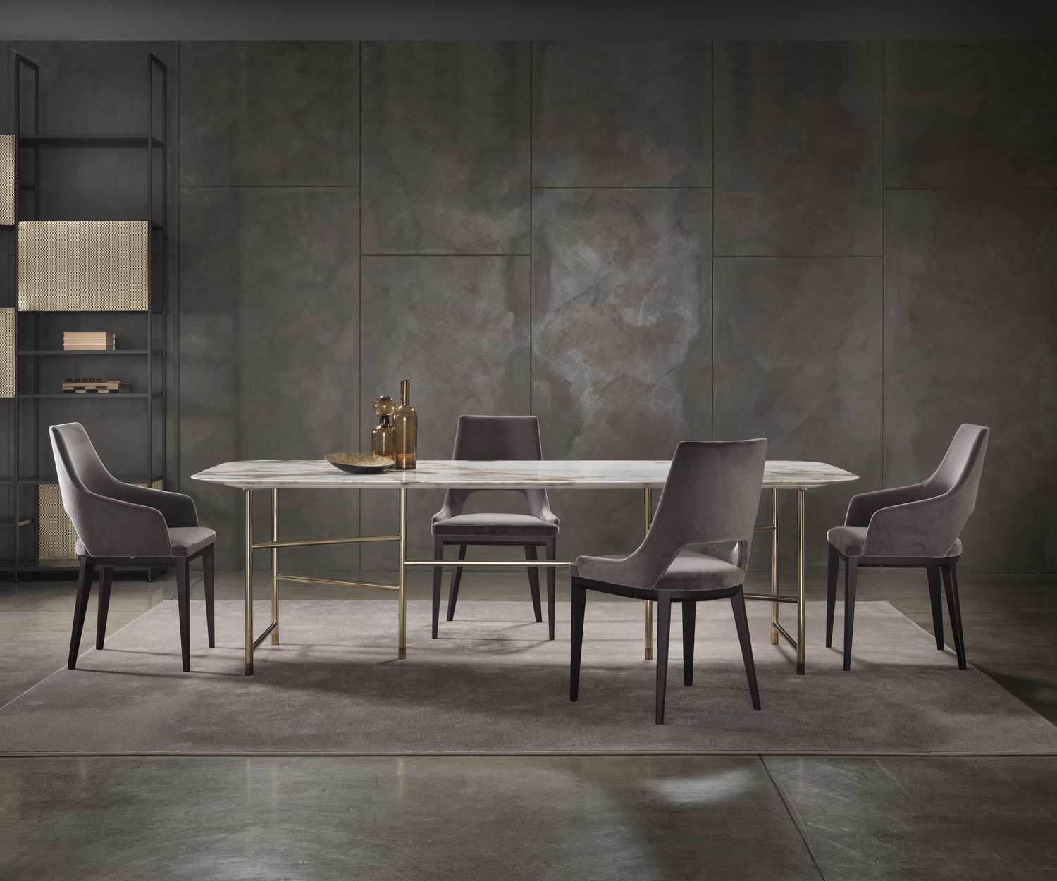 Marelli Table de salle à manger design en marbre de Kyoto avec plateau rectangulaire Table d'ambiance