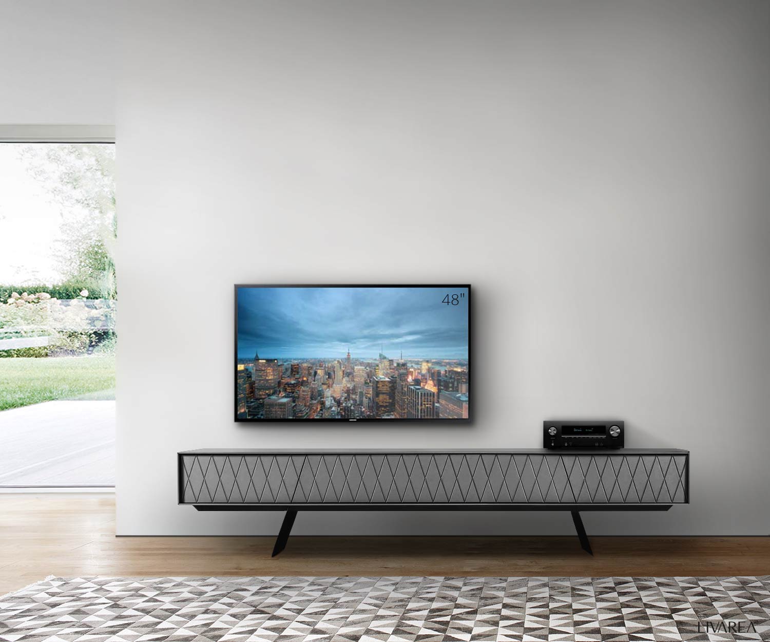 Designer TV Design Lowboard von al2 mit Front in Dunkelgrau im Wohnzimmer