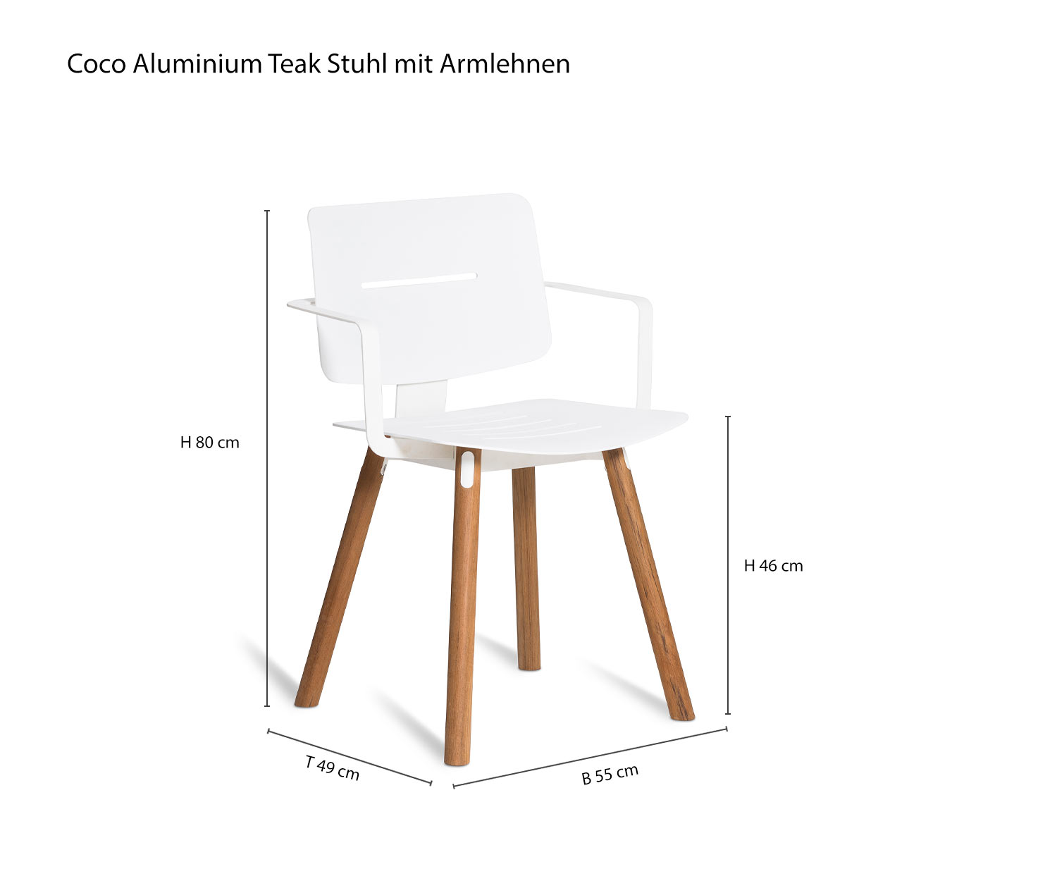 Coco Designer Accoudoirs Chaise en teck de Oasiq Esquisse Dimensions Dimensions