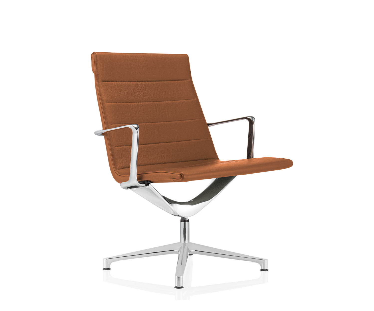 Moderner ICF Valea Lounge Drehstuhl Aluminium Leder Tobacco